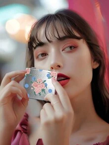 1 件花卉图案折叠式小镜子，轻巧便携的不锈钢手镜，采用时尚的银色皮革涂层，适合日常使用、聚会、旅行、礼物 - 彩色 - 查看 4