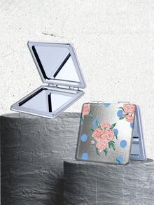 1 件花卉图案折叠式小镜子，轻巧便携的不锈钢手镜，采用时尚的银色皮革涂层，适合日常使用、聚会、旅行、礼物 - 彩色 - 查看 3