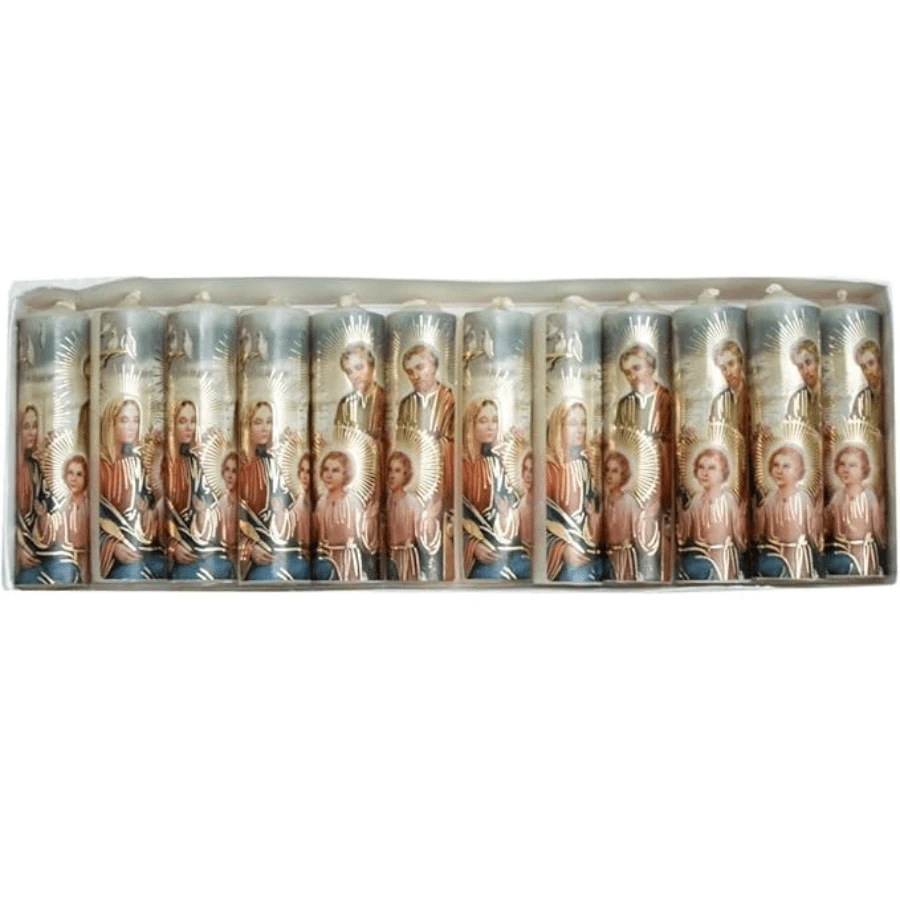 Paquete de 12 mini cirios de "Sagrada Familia" Para recuerdos o Decoración - Blanco - Ver 1