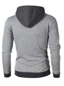 1 pieza Chaqueta con capucha y cremallera para hombre, abrigo deportivo casual de otoño/invierno - Gris - Ver 2
