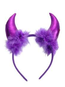 1 件万圣节恶魔角头带道具，闪亮毛茸茸的魔鬼角头饰，用于营造氛围、拍照、服装、万圣节服装节日必备 - 彩色 - 查看 9