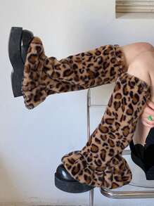 1 双护腿 秋冬豹纹紧身裤 紧身腿袜 霓虹护腿 保暖腿袜 Jk 绒袜 - 卡其色 - 查看 4