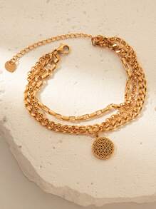 Mazuer 1 件复古镀金时尚空心圆圈、心形、蝴蝶和水钻多层手链，适合夏季海滩、日常穿着、派对、节日、毕业典礼、教师节、返校礼物 - 金黃色 - 查看 14