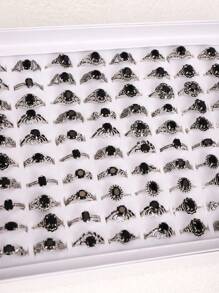 随机款式哥特式水晶装饰黑色戒指，多件套适合女性日常、派对、万圣节礼物