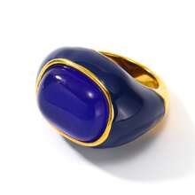 1 pieza Anillo de acero de titanio para mujer, diseño vintage audaz con incrustación de piedra natural, banda ancha de adecuada para uso diario