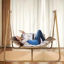 Hammock Swing Chair With Stand For Indoor, Outdoor, Anti-Rust Wood-Colored Frame 570 Lbs Capacity With Cushion Oversized Double Hammock Chair For Patio Balcony Bedroom - Biến thể 1 - Xem 2