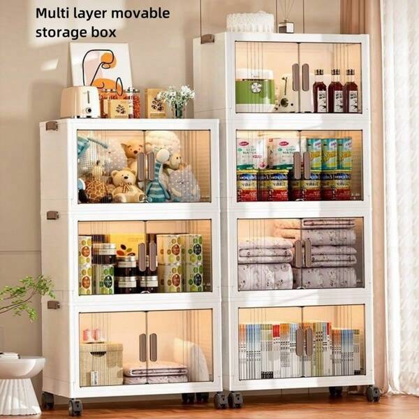 1 Multi-Layer Foldable Open Storage Cabinet For Home Living Room, High Aesthetic Storage Box, Clothing And Milk Powder Storage Box, Dormitory With Wheels, Multi-Layer Book And Snack Sorting Box, Open Storage Box, Storage Basket, Box