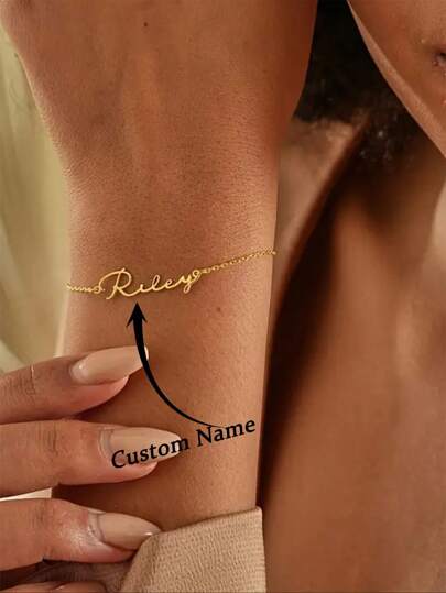 1pc Customized Name Bracelets For Women Personalized Art Style Font Name Bracelet Women Girl Jewelry Stainless Steel Gold Color Custom Nameplate Bracelet Adjustable Chain Bracelet Valentine's Day Gift Unique Birthday Gifts Valentines
