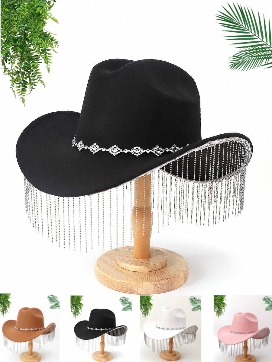 1 Mũ thời trang tua rua bằng kim loại đính đá sáng bóng, chất liệu mềm mại và thoải mái, thích hợp cho biểu diễn trên sân khấu, đám cưới, tiệc tùng và các dịp khác - Nhiều màu - Xem 1