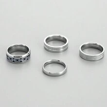 4 Stück Punk Graffiti Elektrokardiogramm Edelstahl Ring Set, geeignet für Herren