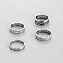 4 Stück Punk Graffiti Elektrokardiogramm Edelstahl Ring Set, geeignet für Herren