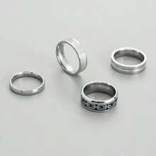 4 Stück Punk Graffiti Elektrokardiogramm Edelstahl Ring Set, geeignet für Herren