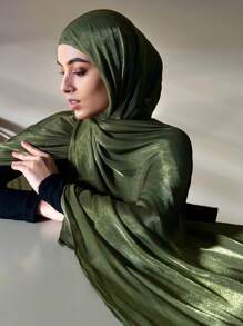 1pc Sparkling Metallic Women Hijab Minimalist Shawl Scarf Solid Color Scarf Women Wrap Accessories Women Abaya Accessories Veiled Clothes