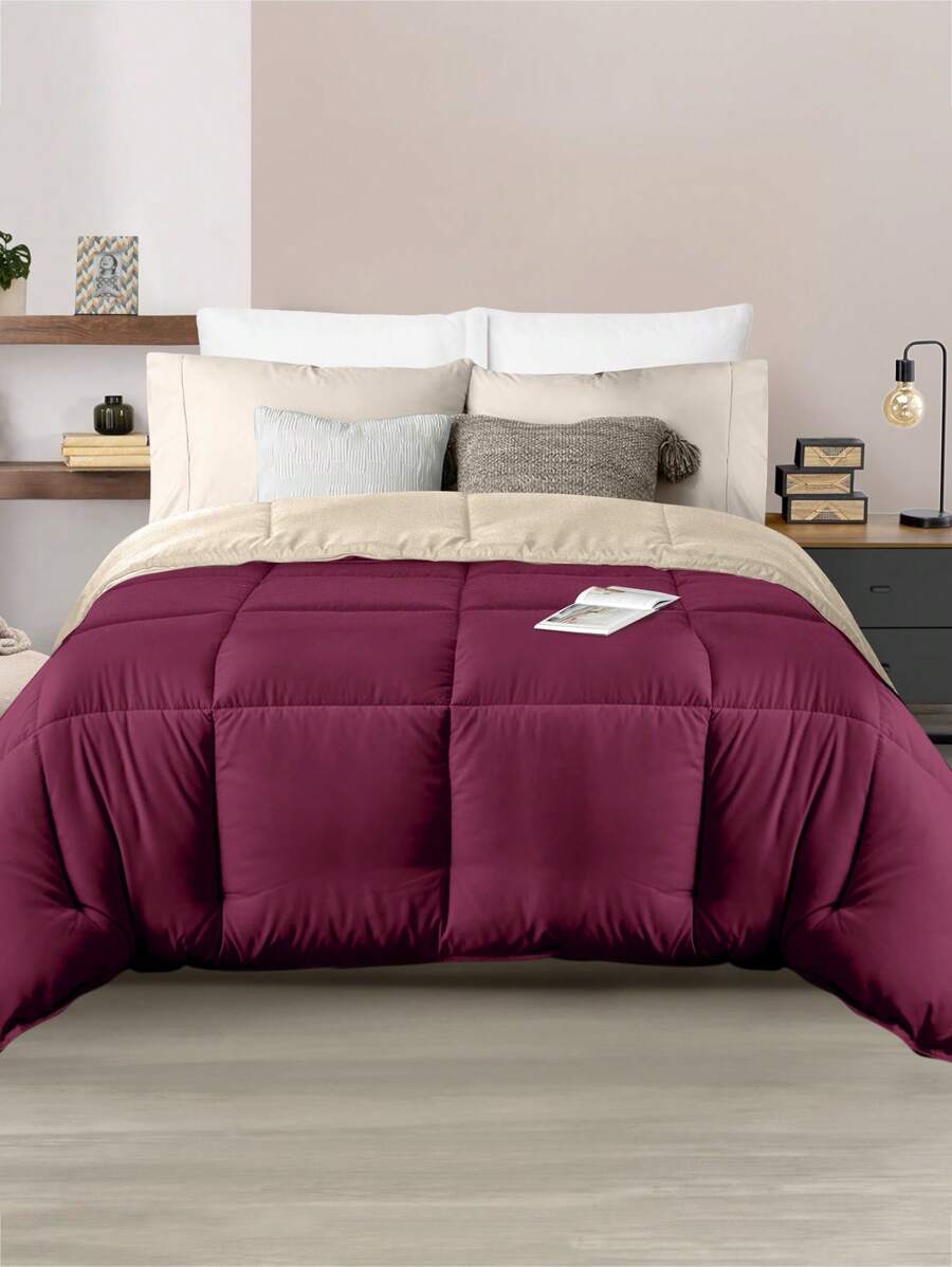 Home Elephant Single Duvet Quilt Two Views Soft Quilted - Merah tua - View 1