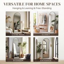 Melodieux Arched Full Length Mirror For Bedroom Full Body Mirror With Stand, Hanging Or Leaning For Wall, Aluminum Alloy Thin Frame Floor Mirror For Living Room, Cloakroom ,Dress Room Home Decor Back To School Room Decor School Supplies - Black - View 6