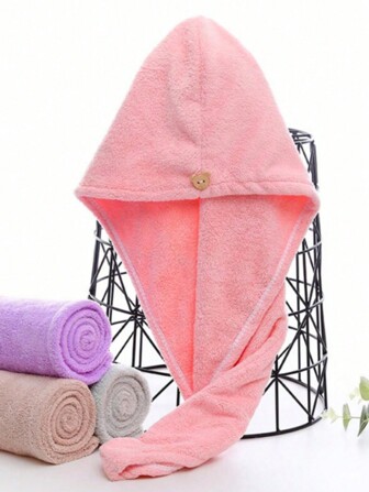 1入組珊瑚絨加厚吸水髮束帽，可愛頭巾浴帽，家用快速吸干毛巾，適用於日常生活