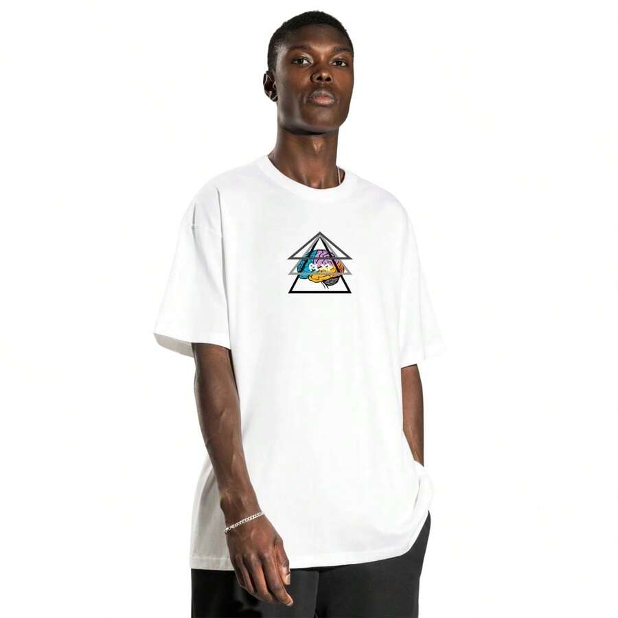 Skater Print T-Shirt Streetwear Style Cotton Round Neck White And Black - trắng - Xem 1