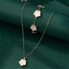 1 Set Exquisite Lucky Clover Jewelry Set - 18K Gold Plated, Acrylic Mosaic, 304L Stainless Steel Flower Bracelet And Pendant Necklace Set, Ideal Gift For Girls And Friends, Fashion Accessory Suitable For Any Occasion Valentines