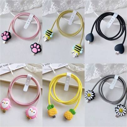 4件套 1.4米彩色数据线保护器 卡通数据线保护器 充电线保护器 手机数据线绕线器保护套 绕线器保护器 TYPE C 接口 Android Nan 充电器保护器 充电器外壳 手机配件