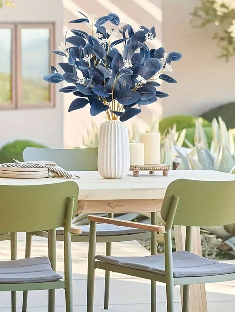 1pcArtificial Eucalyptus Stems Navy Blue Artificial Flower Silver