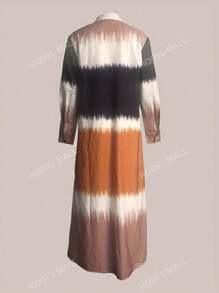 Women's Multi-Color Tie-Dye Patchwork Button-Down Long Casual Shirt, Spring Summer