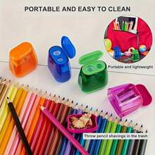 1pc Cartoon Dual Hole Pencil Sharpener, Green - Convenient Everyday Pencil Sharpener Back To School - Green - View 5