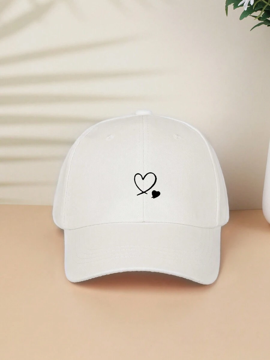 1pc Unisex White Baseball Cap With 2 Heart Printed Sun Visors Cute Valentine's Day Valentines - White - View 1