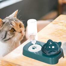 Bebedouro E Comedouro Duplo Automático Para Cachorro E Gato - Verde Escuro - Visão 5