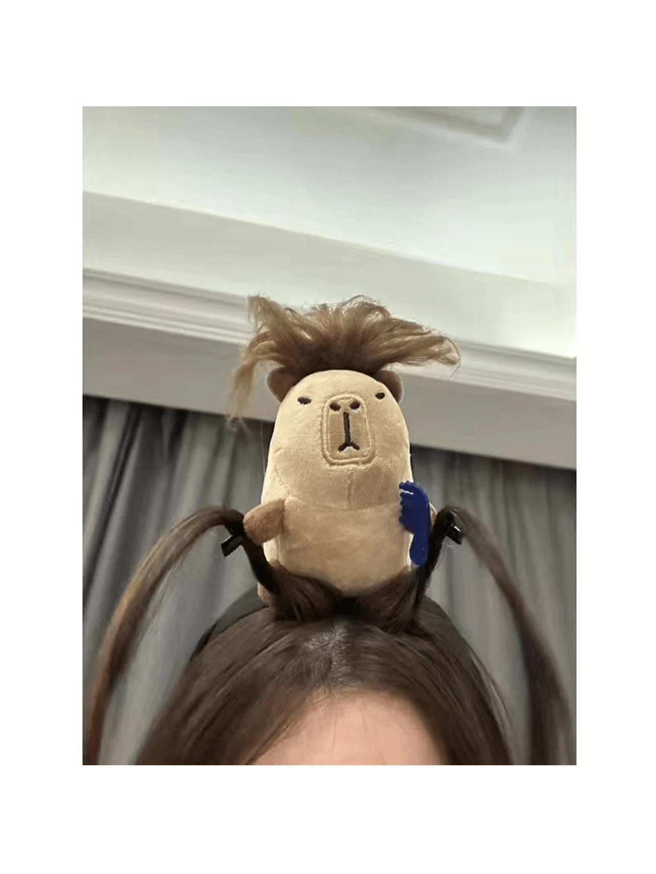 水豚头带水獭搞怪头饰创意毛绒公仔发夹可爱饰品 - 棕色 - 查看 1