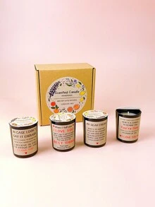 4 件套流行祝福短语罐装蜡烛，天然植物蜡手工香薰蜡烛套装，无烟 - 黑色四種香味套裝 - 查看 26