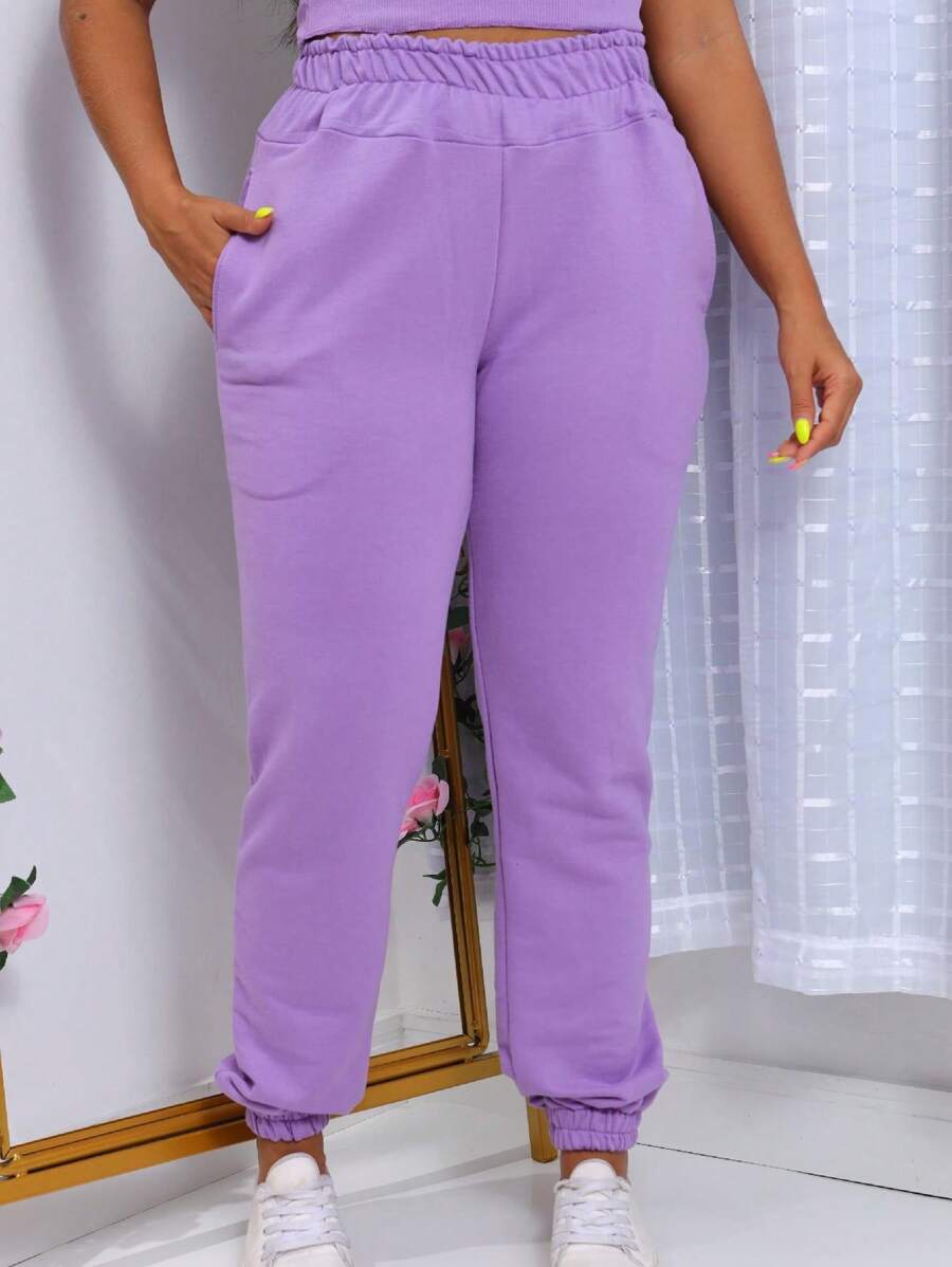 New To Shein! Jogger Pants With Elastic Waistband - Comfort And Style - Màu Lilac Tím - Xem 1