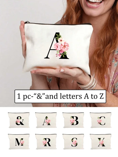 Cosmetic Bag Makeup Bags Wallet Name Initials A-Z Letter Pattern Toiletry Organizer Pouch Wash Bag Zipper Phone Purse Pencil Pouch Clutch Bag Teacher Gifts Travel Essentials For Women Girl Gift For For Makeup Tools Makeup Brushes Storage Make Up Bag