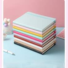 1A5 Skin-Feel PU Leather Business Meeting Record Book Office Student Diary 100 Sheets 200 Pages Soft Cover Thick Book Work Notebook Suitable For Men And Women Office School Writing Family Thickened Horizontal Line Diary (Without Stickers) Back To School