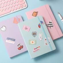 1A5 Skin-Feel PU Leather Business Meeting Record Book Office Student Diary 100 Sheets 200 Pages Soft Cover Thick Book Work Notebook Suitable For Men And Women Office School Writing Family Thickened Horizontal Line Diary (Without Stickers) Back To School