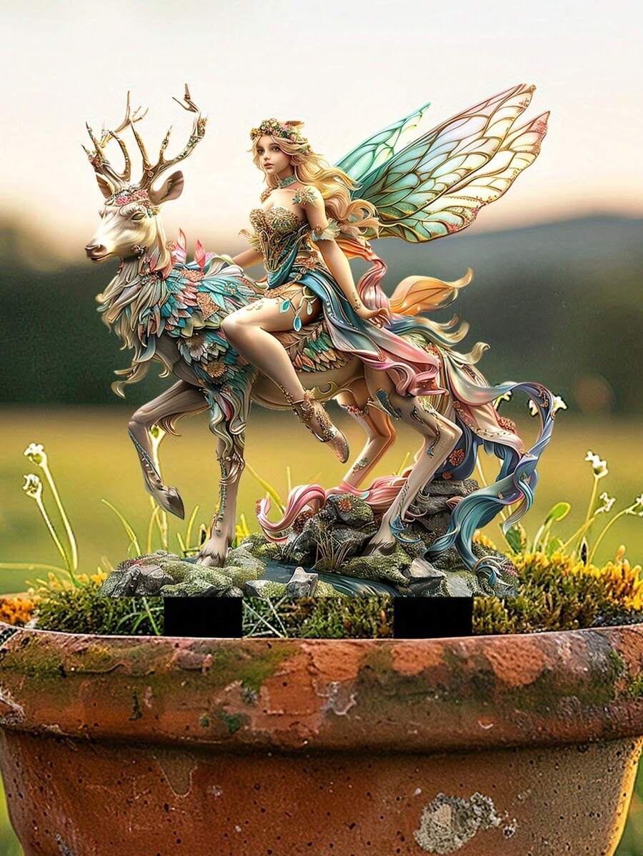 1 件漂亮仙女与鹿花园装饰柱花园艺术装饰适合户外花园和花盆景观装饰太阳捕手 - 仙女與鹿 - 查看 1
