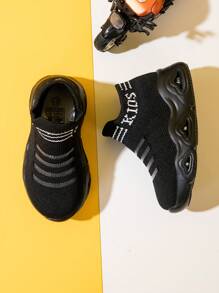 儿童高帮运动鞋，新款透气网眼面料，舒适防滑，时尚发光鞋，黑色易于清洁，轻便一脚蹬，适合男孩和女孩 - 黑色 - 查看 3