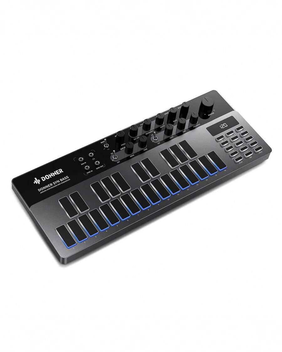 Donner Analog Bass Synthesizer And Sequencer, Donner Essential B1 With Intuitive User Interface, 128 Patterns Memory, Saturation & Delay Effects, Make For Classic Acid Sound