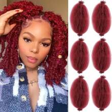 6 Packs African Braiding Hair, Kinky Curl Braiding Hair Pre-Looped Elastic Spring Twist Hair Extensions - Burgundy - View 2