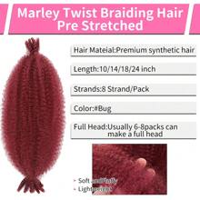 6 Packs African Braiding Hair, Kinky Curl Braiding Hair Pre-Looped Elastic Spring Twist Hair Extensions - Burgundy - View 3