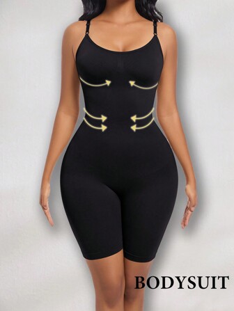 1pc Women Seamless Body Shaping Bodysuit With Spaghetti Straps, Control Tummy , Breast Lift And Butt Lifting