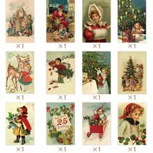12pcs/Set Merry Christmas Vintage Postcards With Reindeer Design For Girls,Christmas Decor,Christmas Gift - Multicolor - View 8