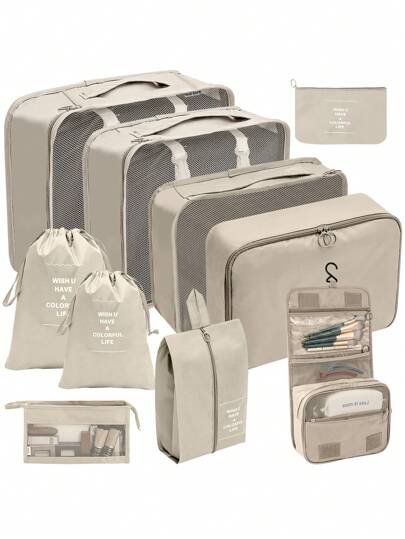 10 件装旅行收纳袋折叠套装数码包洗漱包衣服鞋子收纳袋行李旅行袋
