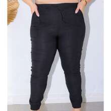 Bengaline Plus Size Women's Jogger Pants - 黑色 - 查看 2