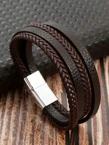 1pc Men's Multi-Layer Braided PU Leather Bracelet, Multilayer Design Suitable For Stacking, Sophisticated Casual Accessory, Punk Style, Perfect Gift For Him, Fashionable Accessory For Any Occasion - PU Four-layer Leather Bracelet - View 10