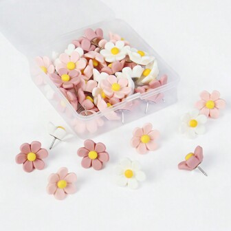 20/30pcs Pink Flower Thumbtacks, Decorative Corkboard Push Pins For Home, Office Photos, Hanging Charts, And School Supplies Back To School,Back To School,School Supplies