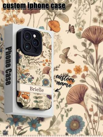 Fairycore 1pc Customized Floral Butterfly Mobile Phone Case, Available For Customizing Names, Surnames, Text, Vertical Leather Anti-Drop Anti-Fingerprint TPU Soft Case Compatible With IPhone 15/14 Plus/13 Pro/12 Pro Max/11/6P/7P/XS/XR, For Graduation, For Weddings, For Christmas, For Halloween, For Winter, For Prom, For Fall, For Mother's Day, For Father's Day Iphone Case, Phone Cover, Phone Accessories