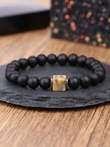1入組/男士天然火山石時尚手鍊，黑色瑪瑙珠寶