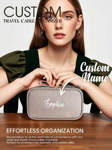 1 pieza Organizador de cables de viaje personalizado, organizador de cables y cargadores personalizado, organizador de viaje para electrónicos personalizado, estuche para tecnología, bolsa organizadora de accesorios tecnológicos, organizador de cables de viaje, almacenamiento de cables, estuche organizador electrónico, antivertido, organización de cables, regalo de cumpleaños, regalo del Día de la Madre, regalo del Día del Padre, regalo para mejor amigo, regalo para mamá/papá/ella/él/novia/novio/esposa/esposo/amigo - Rosa - Ver 6