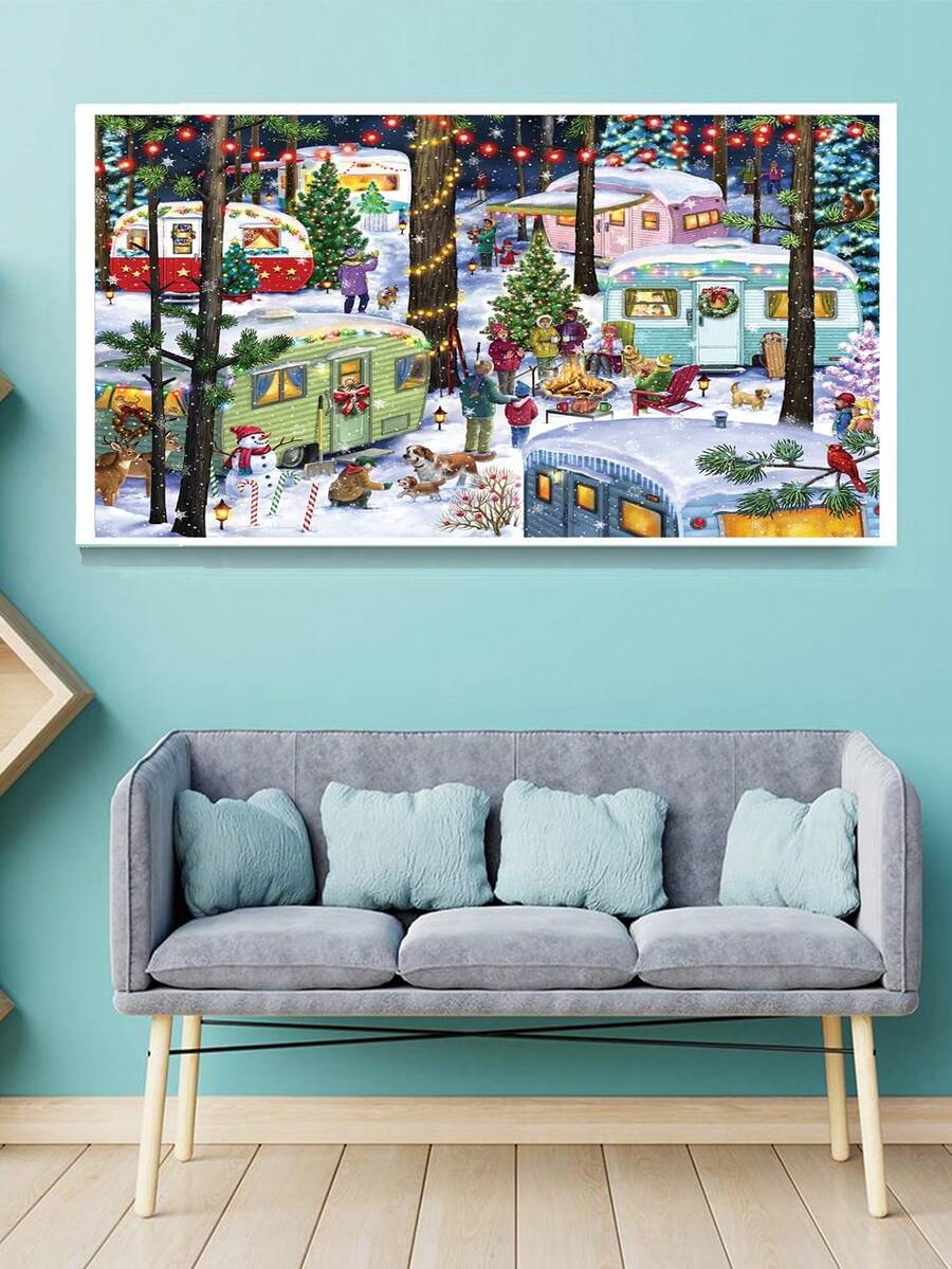 5D DIY 钻石画套装，超大尺寸全钻钻石艺术工艺品套装，适合成人，最佳家居墙壁装饰艺术，理想的圣诞节和万圣节减压礼物 - 霧霾藍 - 查看 1