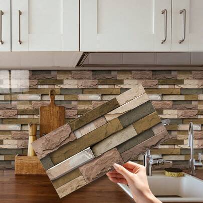 SUPSTICKER 1/12/24pcs Brown Marble Pattern Kitchen Decor, Waterproof And Oil-Proof Easy To Clean And High Temperature Resistant Peel And Stick Removable, Can Be Applied To The Living Room Bedroom Decor, Kitchen And Bathroom Remodeling Renovation Decor, 5.91X11.81inch, Stickers, Wall Decal, Vinyl Decal For Home Decorations, Spring Decoration Items Refresh Your Home, Festival Decoration Stickers Gifts Birthday Graduation